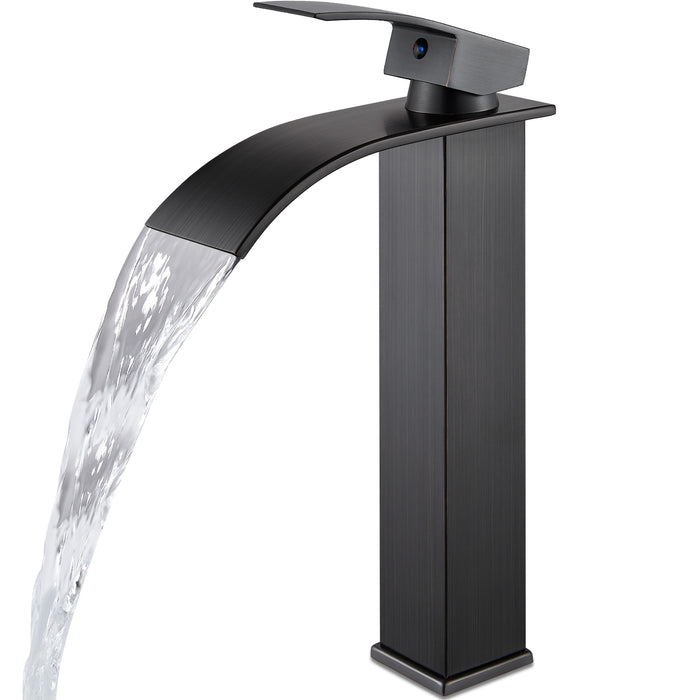 gotonovo Waterfall Bathroom Bowl Vessel Sink Tall Faucet1 Hole Single Handle Lavatory Vanities Mixer Tap Deck Mount with Large Rectangular Spout