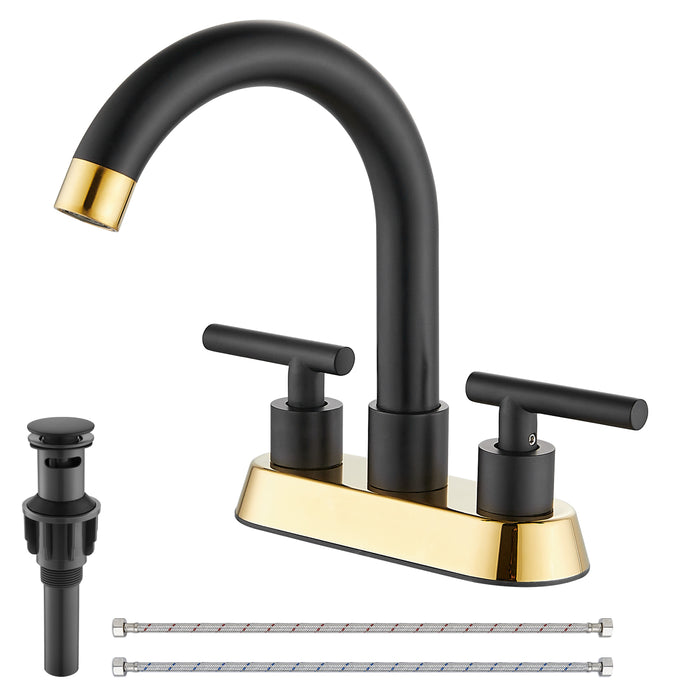 4 Inch Centerset Bathroom Sink Faucet Stainless Steel Deck Mount Double Handles Swivel Spout Mixer Tap with Pop-up Drain Lavatory Bathroom Vanity Faucets