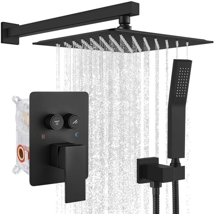 gotonovo Shower Faucet Set Push Button Diverter Rainfall Shower Head and Handheld Set Bathroom System Wall Mounted
