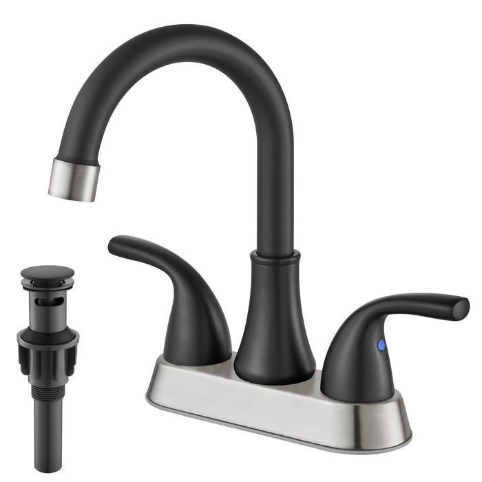 4 Inch Bathroom Sink Faucet 2 Handle Bathroom Faucet 360° Swivel Spout Deck Mounted Vanity Faucet with Water Supply Hoses with Pop up Drain