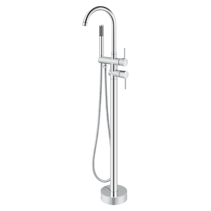 gotonovo Freestanding Tub Faucets Floor Mount Tub Filler, High Flow Free Standing Bathtub Faucet Stand Alone with Handheld Shower and Rough-in Valve,360° Swivel High-Arc Spout,SUS304