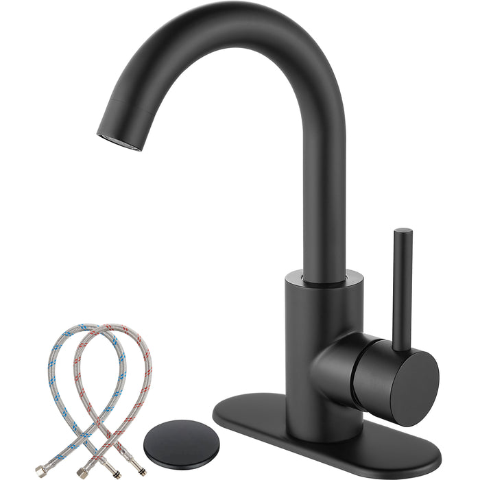 gotonovo Bathroom Sink Faucet,Single Handle Vanity Faucet Wet Bar Pre-Kitchen Farmhouse RV Faucet with Deck Plate, Watre Supply Hoses and Drain Stopper