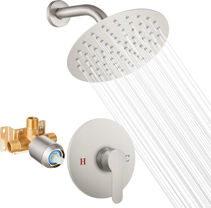 gotonovo Shower Faucet Set, Single Function Shower Trim Kit, Wall Mount 8 Inch Round Rainfall Shower Head and Handle Set, Single Handle Shower System Set Rough-in Valve