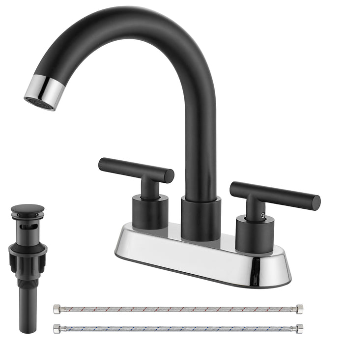 4 Inch Centerset Bathroom Sink Faucet Stainless Steel Deck Mount Double Handles Swivel Spout Mixer Tap with Pop-up Drain Lavatory Bathroom Vanity Faucets