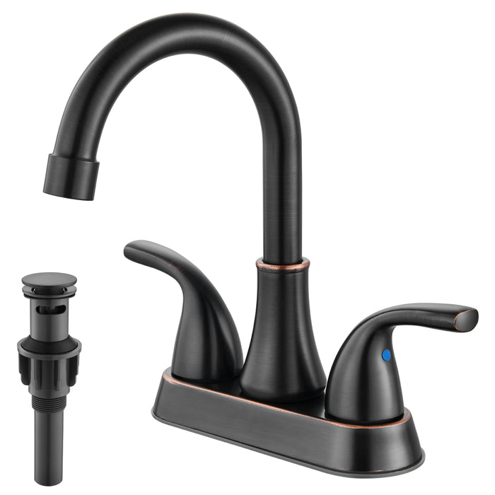 4 Inch Bathroom Sink Faucet 2 Handle Bathroom Faucet 360° Swivel Spout Deck Mounted Vanity Faucet with Water Supply Hoses with Pop up Drain