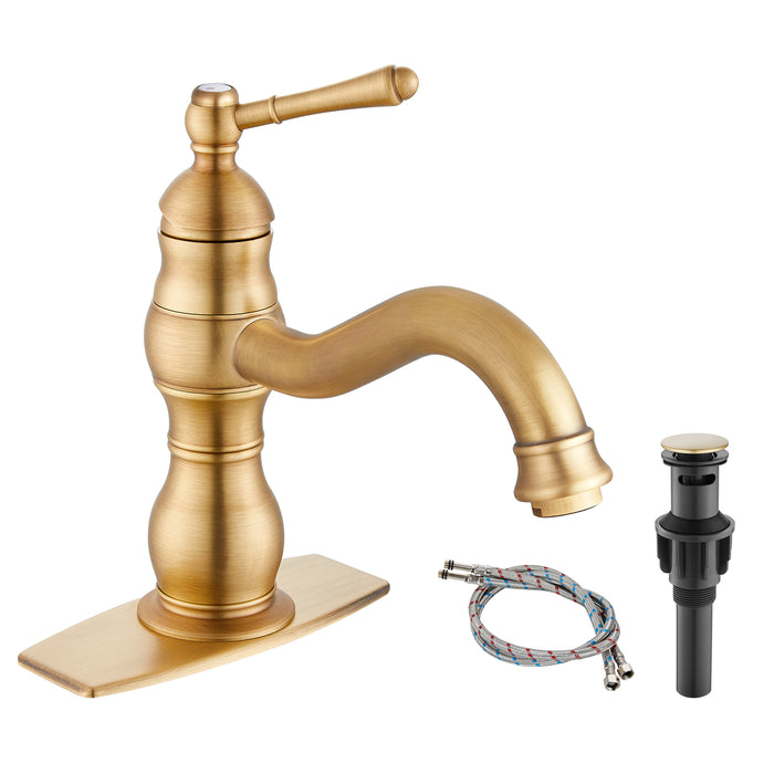 gotonovo Bathroom Sink Faucet Brass Bathroom Faucet Single Hole One Handle with Overflow Pop Up Drain Assembly Deck Mount Lavatory Vanity Mixer Tap with Panel