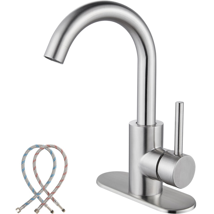 gotonovo Bathroom Sink Faucet Single Handle Vanity Faucet with 360°Rotation Spout Wet Bar Pre-Kitchen Farmhouse RV with Deck Plate and Supply Hoses