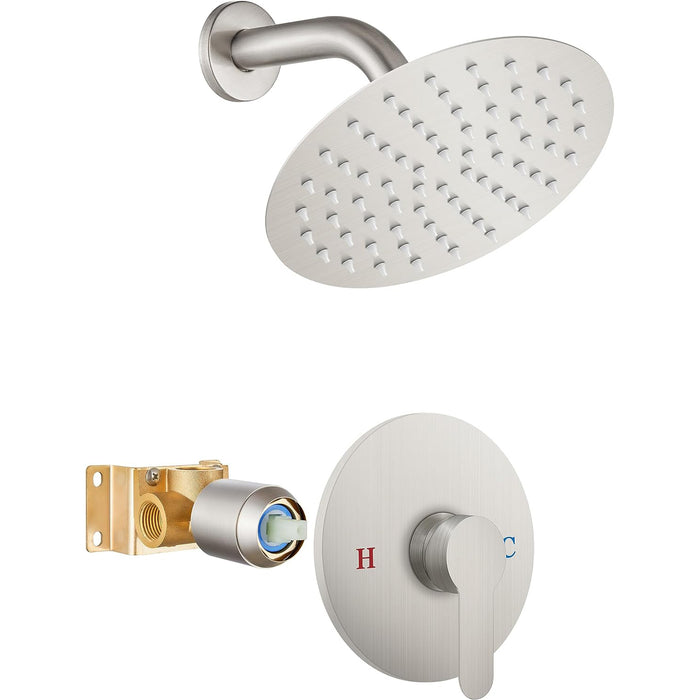 gotonovo Shower Faucet Set, Single Function Shower Trim Kit, Wall Mount 8 Inch Round Rainfall Shower Head and Handle Set, Single Handle Shower System Set Rough-in Valve