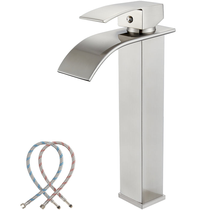 Gotonovo Waterval Badkamerkom Wastafel Hoge kraan 1 gat Enkele handgreep Toiletijdelheden Mengkraan Dekmontage met grote rechthoekige uitloop 