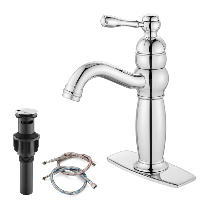 gotonovo Bathroom Bowl Sink Faucet Lavatory Vanity Mixer Bar Tap One Lever Handle One hole Deck Mount RV Bathroom Sink Faucet Basin Hose Metal Pop Up Drain With Overflow 360° Swivel