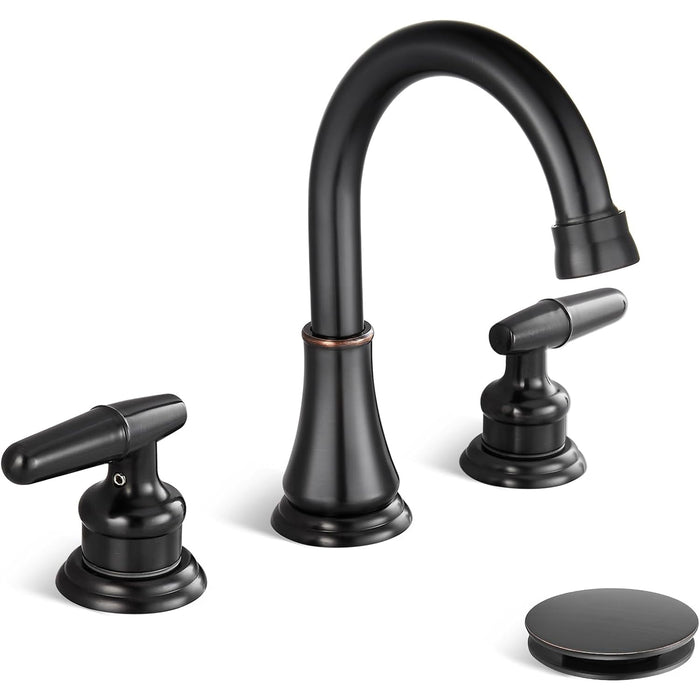 gotonovo 8 Inch Vanity Basin Faucet Dual Handle Deck Mount 3 Hole Bathroom Faucet with Pop Up Drain and Water Supply Hoses Widespread Lavatory Sink Faucet Hot and Cold Mixer Tap