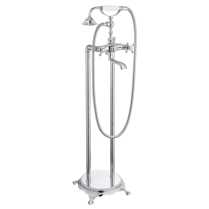 gotonovo Free Standing Tub Faucet,Ceramic Handheld Spray,Clawfoot Freestanding Bathtub Faucet,Vintage Floor Mount High Flow Tub Filler with Double Cross Handles,360°Rotation Spout