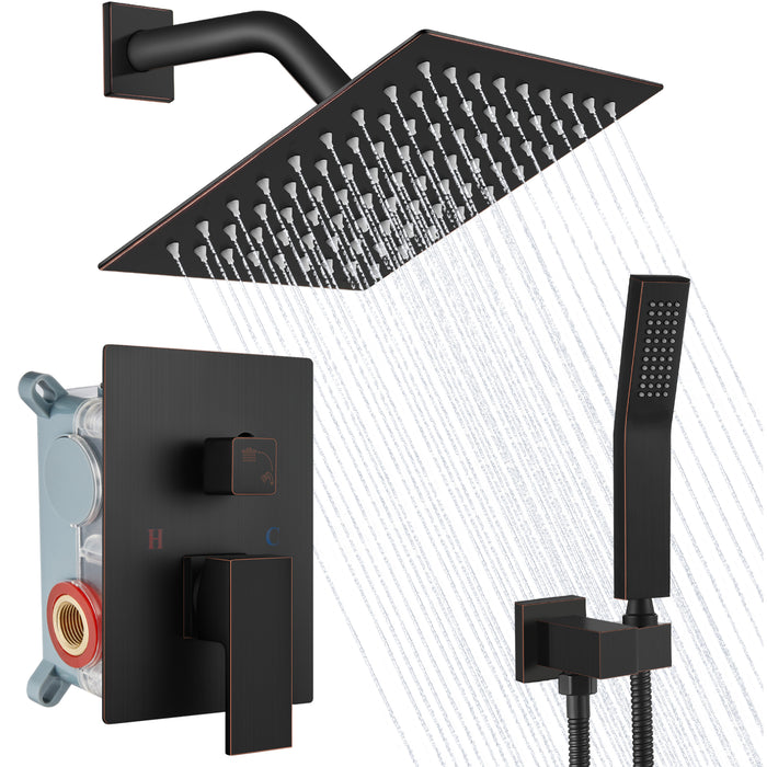 gotonovo wandmontage douchekraan regendouchesysteemset 8 inch vierkante hogedrukdouchekop met trim en handsproeier Ruwe klepbehuizing inbegrepen Mixer Douchecombinatieset Badkamer 