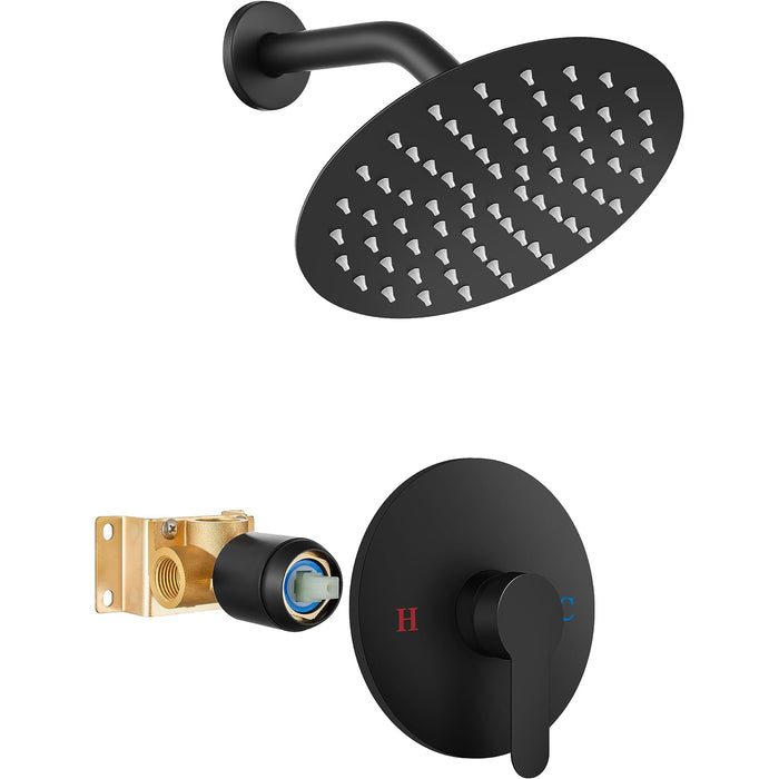 gotonovo Shower Faucet Set, Single Function Shower Trim Kit, Wall Mount 8 Inch Round Rainfall Shower Head and Handle Set, Single Handle Shower System Set Rough-in Valve