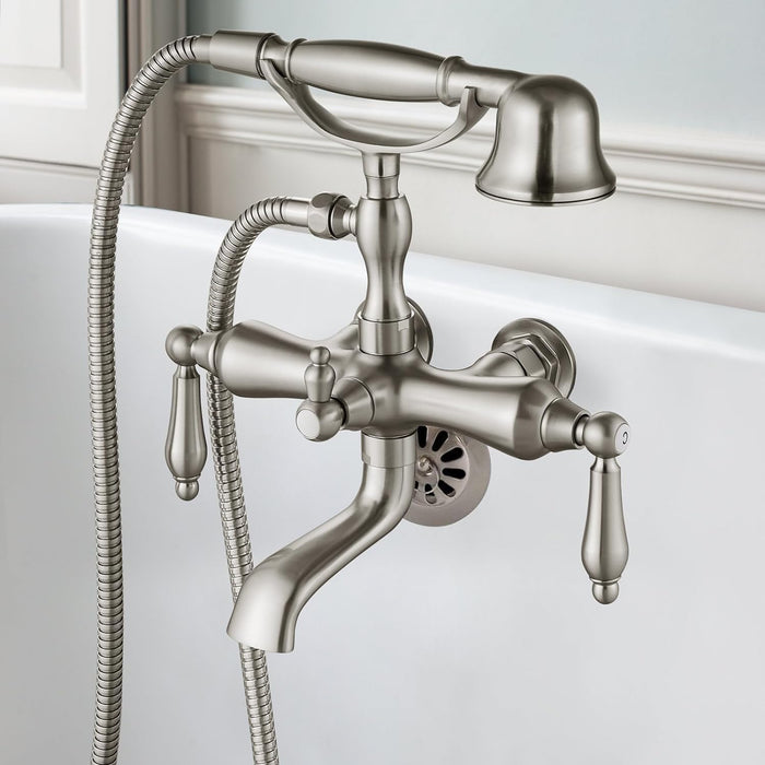 gotonovo Vintage Clawfoot Tub Faucet 3 3/8 Wall Mounted With Handheld Shower Sprayer with Tub Spout Double Level Handle Hot and Cold Water Mixer Shower Faucet Set