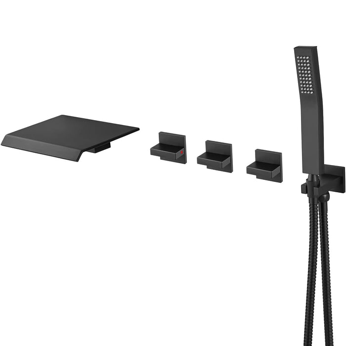 gotonovo Waterfall Tub Filler with Handheld Spray 3 Lever Handle Bathroom High Flow Rate Wall Mounted 2 Function Shower Faucet Set with Rough-in Shower Trim Kit Hot and Cold Mixer