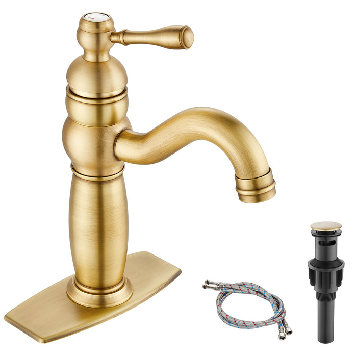 gotonovo  Bathroom Lavatory Vessel Sink Faucet Single Hole 1 Lever Vintage Vessel Mixer Tap Retro Hot and Cold Water Solid Brass Pop-up Drain Included Deck Mounted