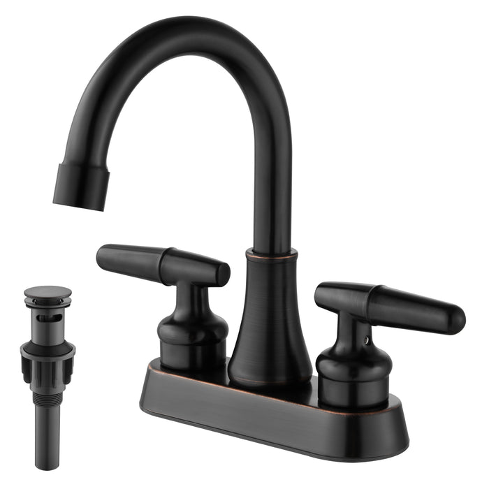 Bathroom Sink Faucet 4 Inch 2 Handle Lavatory Bathroom Vanity Faucets 360 Degree Swivel Spout Modern Deck Mount RV Bathroom Sink Faucet with Pop up Drain