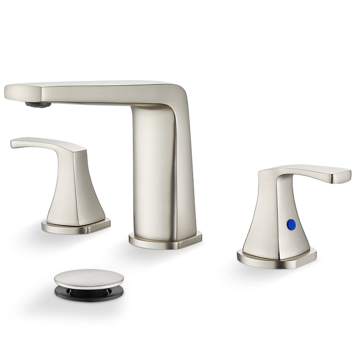 gotonovo Bathroom Sink Faucet 3 Holes 2 Handles Widespread 8 Inch Bathroom Faucet with Pop Up Drain Hot Cold Water Supply Lines Lavatory Vanity Mixer Tap, Thin Style