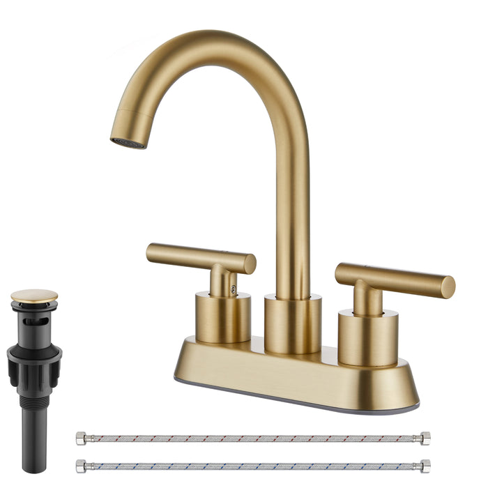 4 Inch Centerset Bathroom Sink Faucet Stainless Steel Deck Mount Double Handles Swivel Spout Mixer Tap with Pop-up Drain Lavatory Bathroom Vanity Faucets