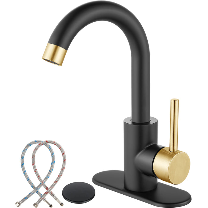 gotonovo Bathroom Sink Faucet,Single Handle Vanity Faucet Wet Bar Pre-Kitchen Farmhouse RV Faucet with Deck Plate, Watre Supply Hoses and Drain Stopper