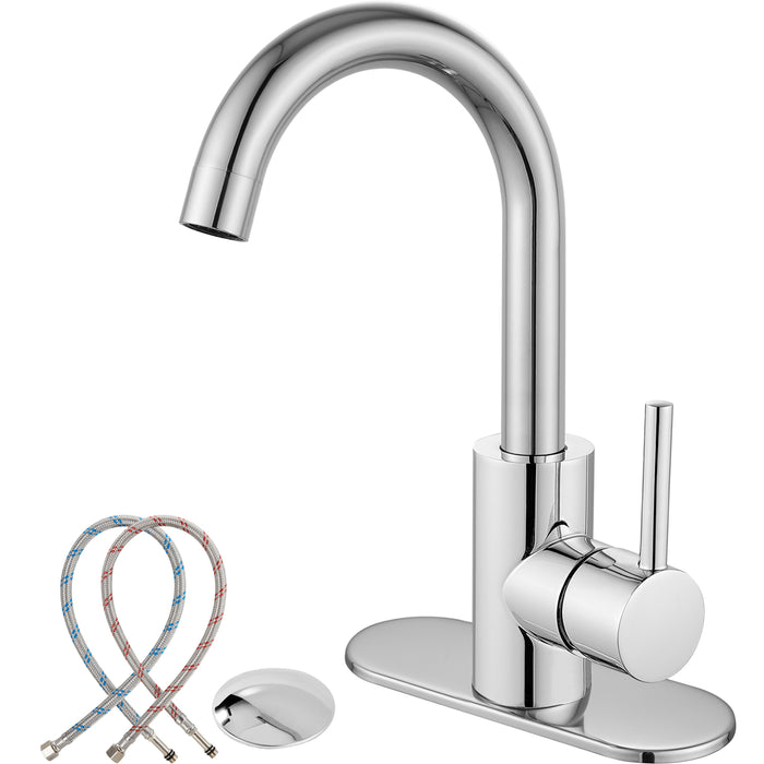 gotonovo Bathroom Sink Faucet,Single Handle Vanity Faucet Wet Bar Pre-Kitchen Farmhouse RV Faucet with Deck Plate, Watre Supply Hoses and Drain Stopper