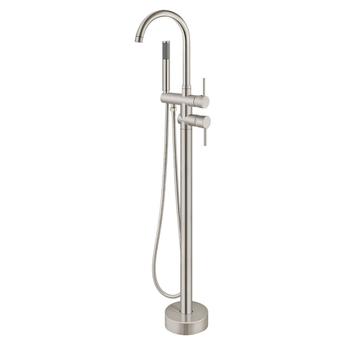 gotonovo Freestanding Tub Faucets Floor Mount Tub Filler, High Flow Free Standing Bathtub Faucet Stand Alone with Handheld Shower and Rough-in Valve,360° Swivel High-Arc Spout,SUS304