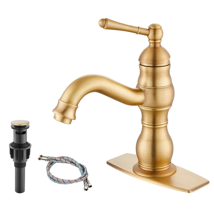 gotonovo Bathroom Sink Faucet Brass Bathroom Faucet Single Hole One Handle with Overflow Pop Up Drain Assembly Deck Mount Lavatory Vanity Mixer Tap with Panel