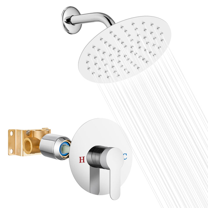 gotonovo Shower Faucet Set Shower Head and Handle Set 8 Inch Round Showerhead Bathroom Rainfall Shower System Wall Mount Single Handle Shower Trim Kit with Valve