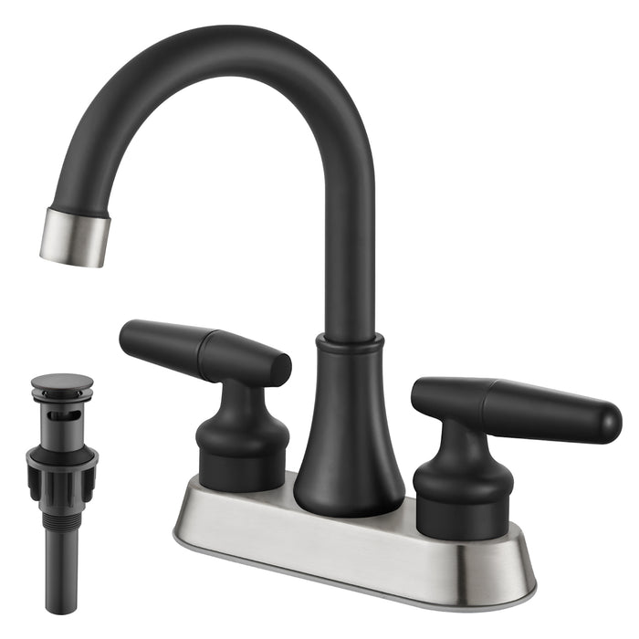 Bathroom Sink Faucet 4 Inch 2 Handle Lavatory Bathroom Vanity Faucets 360 Degree Swivel Spout Modern Deck Mount RV Bathroom Sink Faucet with Pop up Drain