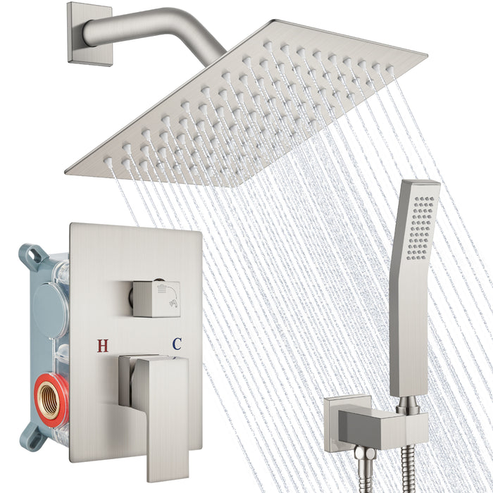 gotonovo wandmontage douchekraan regendouchesysteemset 8 inch vierkante hogedrukdouchekop met trim en handsproeier Ruwe klepbehuizing inbegrepen Mixer Douchecombinatieset Badkamer 