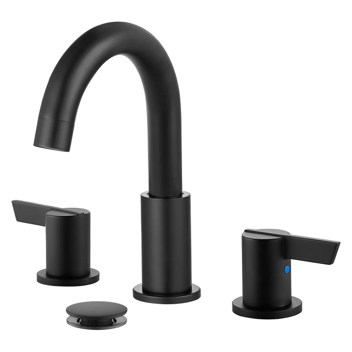 gotonovo 3 Hole Deck Mount 2 Handles Lavatory Basin Bathroom Sink Faucet with Pop Up Drain with Hot and Cold Mixer Valves 8 Inch Widespread Bathroom Faucet Low-Arch 360° Rotation Spout
