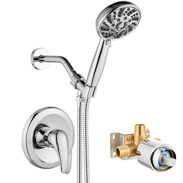 gotonovo Bathroom Shower Head Kit High Pressure Valve Combo System Shower Faucet 6 Modes ABS Handheld Spray Shower Trim Kit Valve Included Single Shower Head
