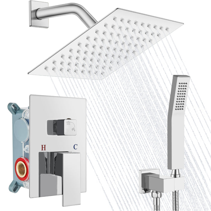 gotonovo wandmontage douchekraan regendouchesysteemset 8 inch vierkante hogedrukdouchekop met trim en handsproeier Ruwe klepbehuizing inbegrepen Mixer Douchecombinatieset Badkamer 