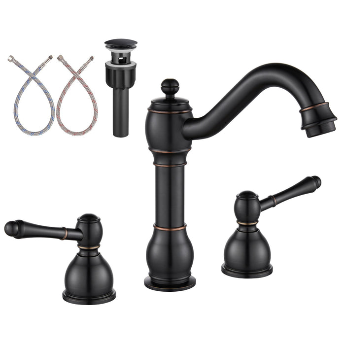 gotonovo 8 Inch Widespread Bathroom Faucets for Sink 3 Hole 2 Lever Handle Deck Mount with Pop Up Drain Assembly with Hot and Cold Water Supply Lines