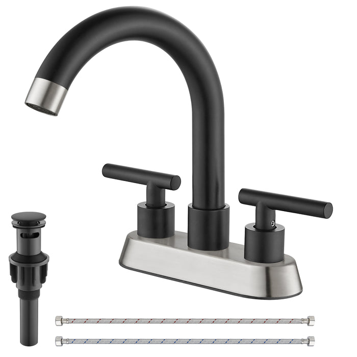 4 Inch Centerset Bathroom Sink Faucet Stainless Steel Deck Mount Double Handles Swivel Spout Mixer Tap with Pop-up Drain Lavatory Bathroom Vanity Faucets