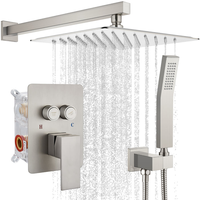 gotonovo Shower Faucet Set Push Button Diverter Rainfall Shower Head and Handheld Set Bathroom System Wall Mounted