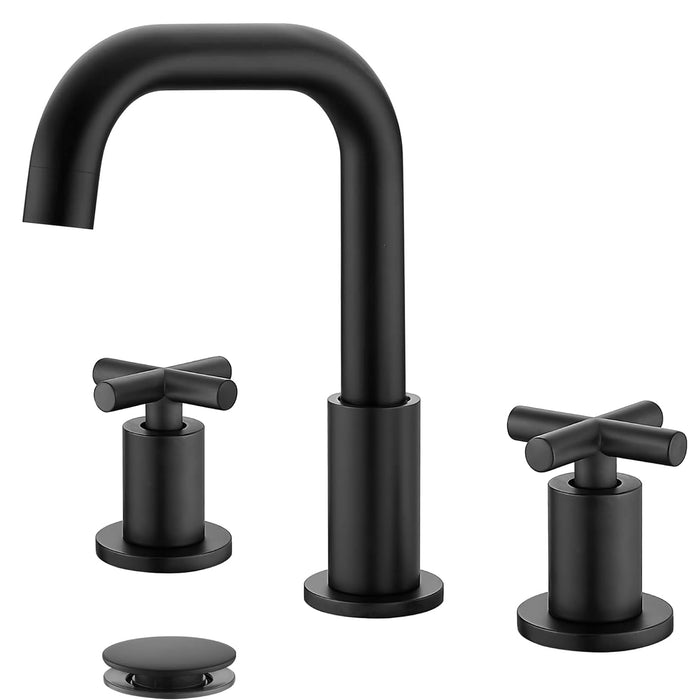 gotonovo 8 inch Widespread 3 Hole Bathroom Sink Faucet,2 Cross Handle Vanity Faucet Deck Mount Basin for Bathroom Sink 360° Swivel Spout with Pop Up Drain