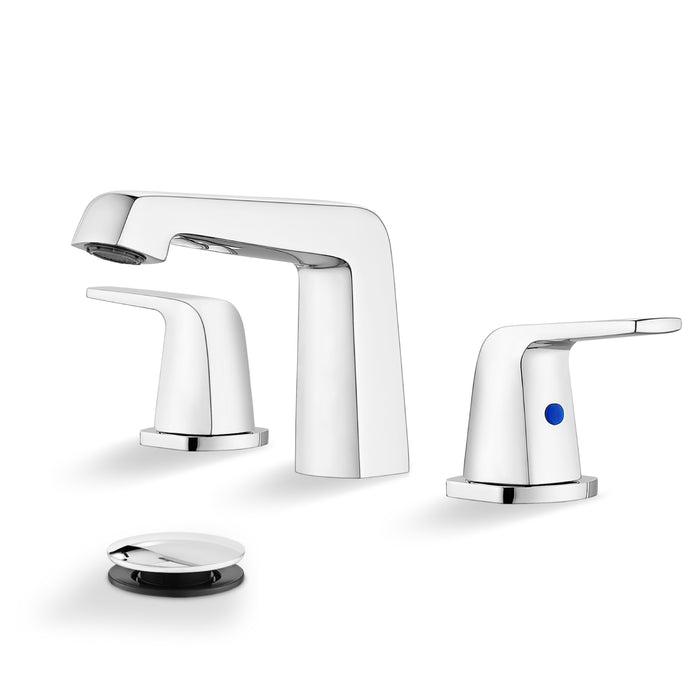 gotonovo Bathroom Sink Faucet 3 Holes 2 Handles Widespread 8 Inch Bathroom Faucet with Pop Up Drain Hot Cold Water Supply Lines Lavatory Vanity Mixer Tap, Thick Style