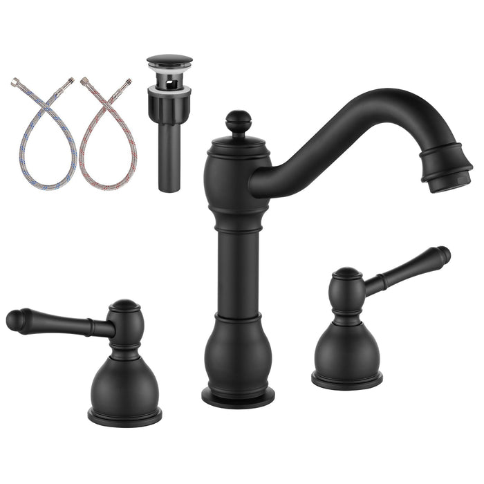 gotonovo 8 Inch Widespread Bathroom Faucets for Sink 3 Hole 2 Lever Handle Deck Mount with Pop Up Drain Assembly with Hot and Cold Water Supply Lines