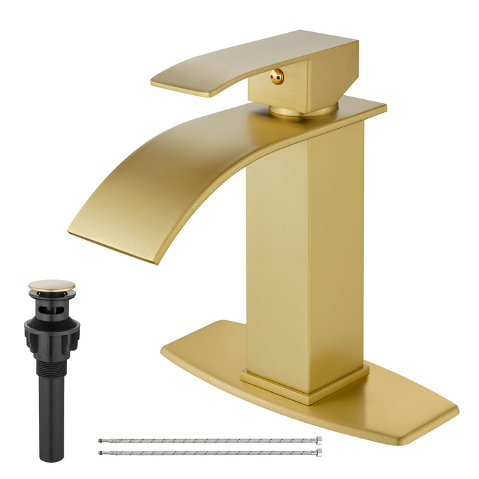 gotonovo Waterfall Bathroom Faucet, Single Handle Single Hole Bathroom Sink Faucet, Rv Lavatory Vessel Faucet Vanity Basin Commercial Mixer Tap with Pop-up Drain and Deck Plate