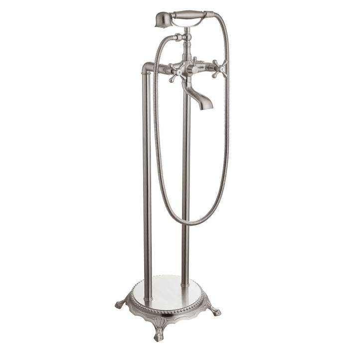 gotonovo Free Standing Tub Faucet,Brass Handheld Spray,Clawfoot Freestanding Bathtub Faucet,Vintage Floor Mount High Flow Tub Filler with Double Cross Handles,360°Rotation Spout