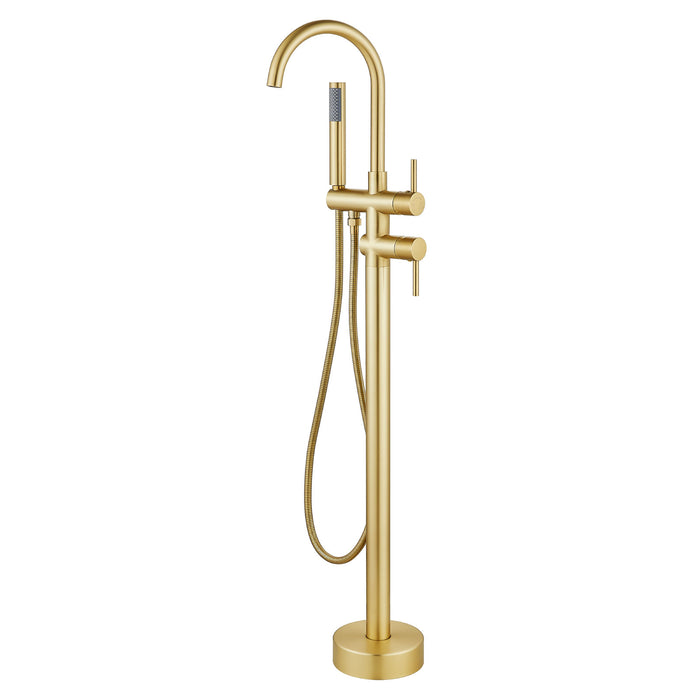 gotonovo Freestanding Tub Faucets Floor Mount Tub Filler, High Flow Free Standing Bathtub Faucet Stand Alone with Handheld Shower and Rough-in Valve,360° Swivel High-Arc Spout,SUS304