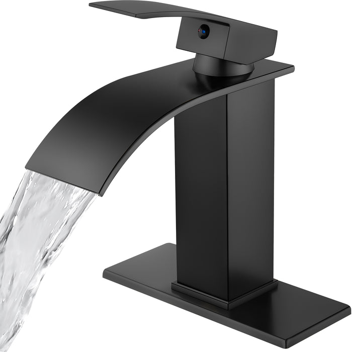 gotonovo Waterfall Bathroom Sink Faucet Single Hole 1 Handle Lavatory Vanity Faucet with Deck Plate Deck Mount Hot & Cold Water Mixer Tap