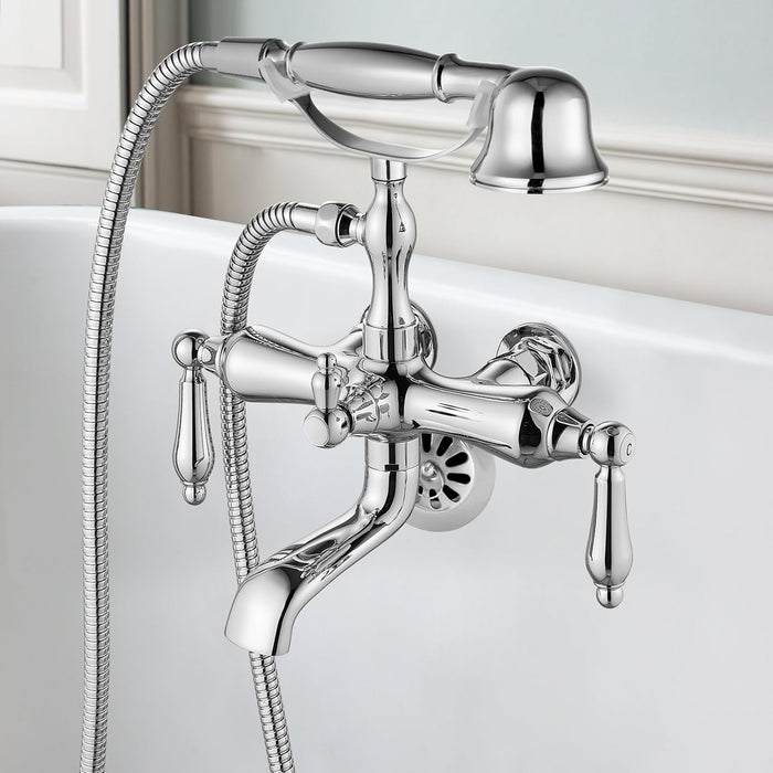 gotonovo Vintage Clawfoot Tub Faucet 3 3/8 Wall Mounted With Handheld Shower Sprayer with Tub Spout Double Level Handle Hot and Cold Water Mixer Shower Faucet Set