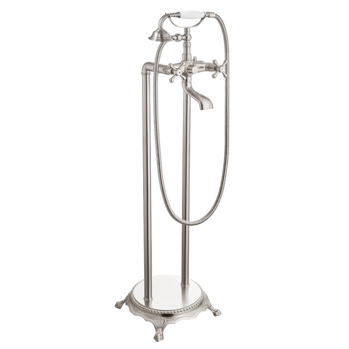 gotonovo Free Standing Tub Faucet,Ceramic Handheld Spray,Clawfoot Freestanding Bathtub Faucet,Vintage Floor Mount High Flow Tub Filler with Double Cross Handles,360°Rotation Spout