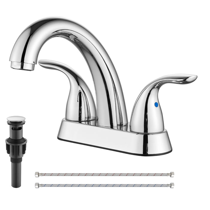 4 ”Centerset Bathroom Lavatory Faucet Deck Mount 2 Handles Bathroom Sink Faucet Mixer Tap with Deck Plate Pop up Drain and Water Supply Hoses