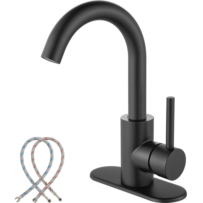 gotonovo Bathroom Sink Faucet Single Handle Vanity Faucet with 360°Rotation Spout Wet Bar Pre-Kitchen Farmhouse RV with Deck Plate and Supply Hoses