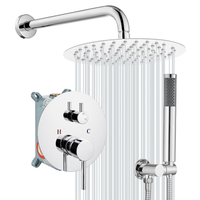 gotonovo Shower System 10 Inch  Rain Shower Head with Handheld Spray Luxury Wall Mount Shower Combo Set Rough-in Valve and Shower Trim Included Bathroom 304 Stainless Steel