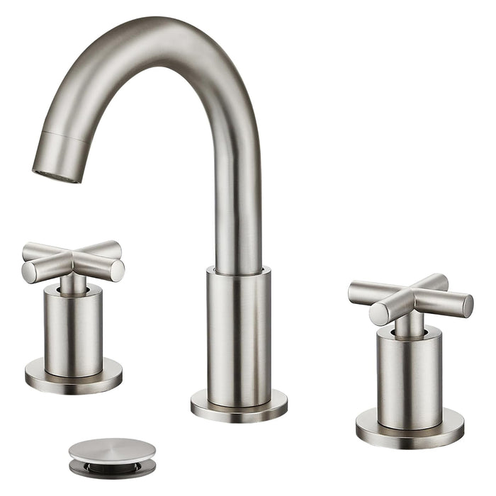 gotonovo 3 Hole Bathroom Faucet 8 inch Widespread Sink Vanity Faucet for Bathroom Sink 2 Cross Handle Deck Mount Basin with Pop Up Drain 360° Swivel Spout